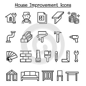 House improvement icon set in thin line style