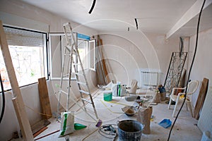 House indoor improvements in a messy room construction