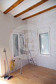 House indoor improvements plater tools and ladder