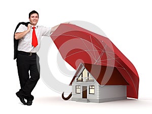 House insurance - Business man - Red umbrella