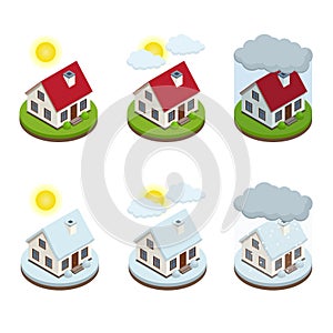 House insurance business service isometric icons template. Concept security of property. Protection from danger