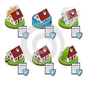 House insurance business service isometric icons template. Vector illustration.