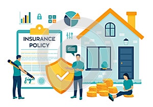 House Insurance concept. House insurance business services. Residential home real estate protection. Safety security shield.