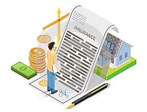 House insurance concept vector flat isometric illustration
