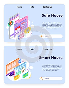 House insurance and safety. Smart house technology. Vector web site design template. Landing page website concept