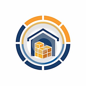 A house interior containing a stack of boxes, illustrating storage or relocation, A simple icon that communicates the concept of