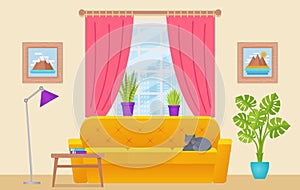 House interior cutaway with rooms. Vector illustration in flat d