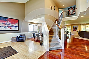 House interior. Hallway with classic staircase