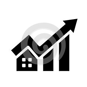 House investment growth icon. Real estate. Property value. Vector icon isolated on white background.