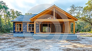 A house in its construction in a new home frame