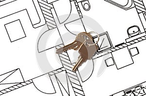 House key on a blueprint