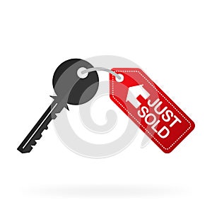 House key with breloque isolated on a white background. Rental estate. Sale property template. Vector illustration flat