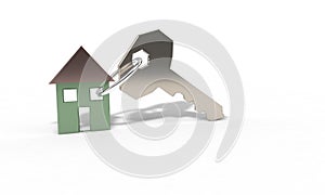 House key concept on white, 3d render