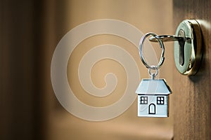 House key in a door