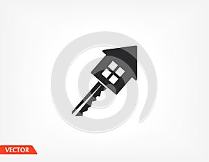 house key icon. Eps 10 vector. Flat design of key and house. connection of the house with the key. vector idea. key and home icon