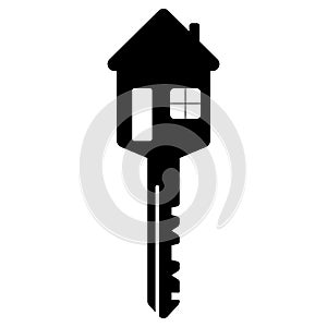 House key shaped like a house with window and door vector key to home of a happy family life