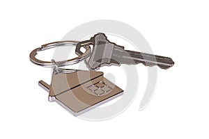 House Keychain With Key, Isolated