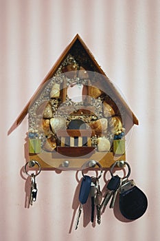 House keys close view. Buying a house background. Real estate concept