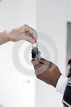 House keys close view. Buying a house background. Real estate concept