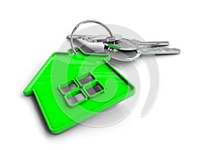 House keys with home icon keyring. Concept for owning a home. photo
