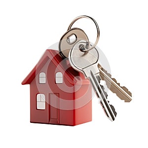 House keys with house shaped keychain, Real estate purchase concept, isolated on transparent png background Generative ai
