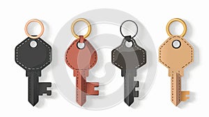 House keys, leather trinket hanging on keyring, keyholder. Keychain, ring. Locking accessory for private apartment