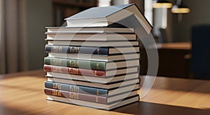 The House of Knowledge: Stack of Books on a Wooden Table