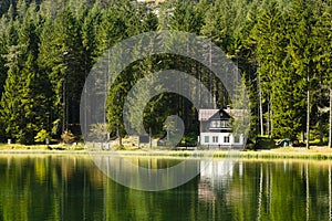 House on Lake Dobbiaco Dolomites Italy