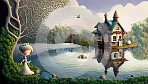 house by the lake fairy tale drawing