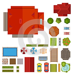 House landscape constructor urban townhouse construction infrastructure vector illustration.