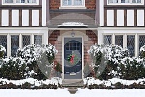House with leaded glass windows in winter