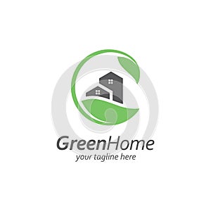 House with leaf logo design template.green house icon concept vector photo