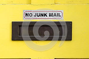 House letterbox with `No junk mail` sign