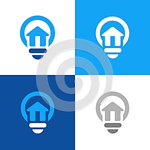 House and light bulb logo icon template, smart home design concept - Vector
