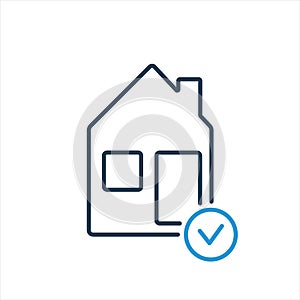 House line icon with check mark. Real estate agency. Inspection real estate line icon. Vector