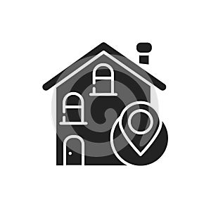 House location black glyph icon. Place where a particular point or object exists. Pictogram for web page, mobile app, promo. UI UX