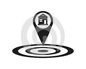 House location icon. Drop shadow map pointer silhouette symbol. Real estate pinpoint. Home nearby. Vector isolated