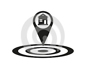 House location icon. Drop shadow map pointer silhouette symbol. Real estate pinpoint. Home nearby. Vector isolated photo