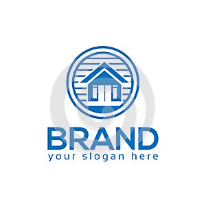 House logo vector. Flat logo design. Blue House.