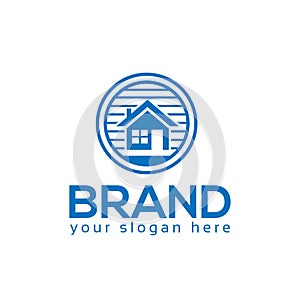 House logo vector. Flat logo design. Blue House.