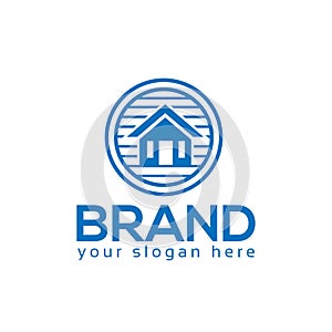 House logo vector. Flat logo design. Blue House.