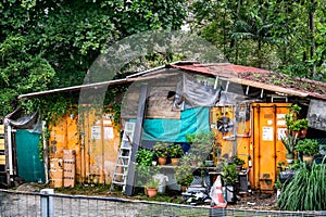 House made of shipping containers at Seletar Fishing Village in Singapore.