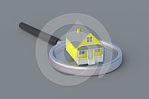 House on magnifier. Search for affordable housing