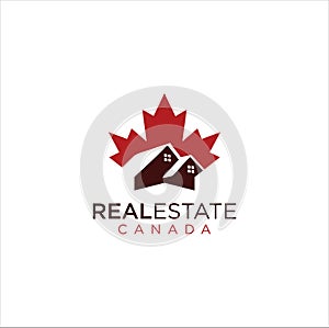 House Maple Leaf Logo Stock Vector . Maple real estate logo . Canadian Home Logo .