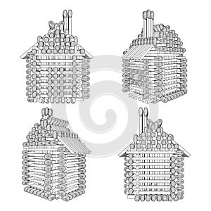 House Of Matches Vector. House Made Of Matches. Isolated On White Background.