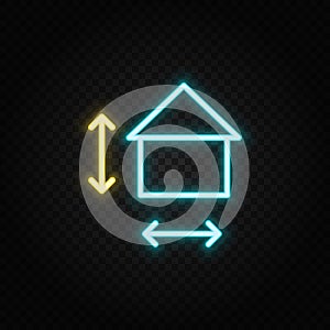 house, measurement, size neon icon. Blue and yellow neon vector icon