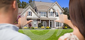 House and Military Couple Framing Hands in Front