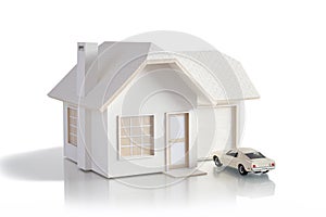 House miniature with car isolated in white background for real estate and construction concepts. House miniature designed and crea