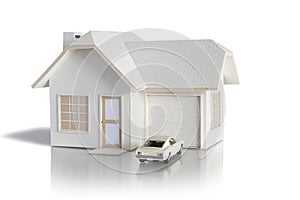 House miniature with car isolated in white background for real estate and construction concepts. House miniature designed and crea