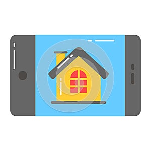 House with mobile showing design vector of real estate application